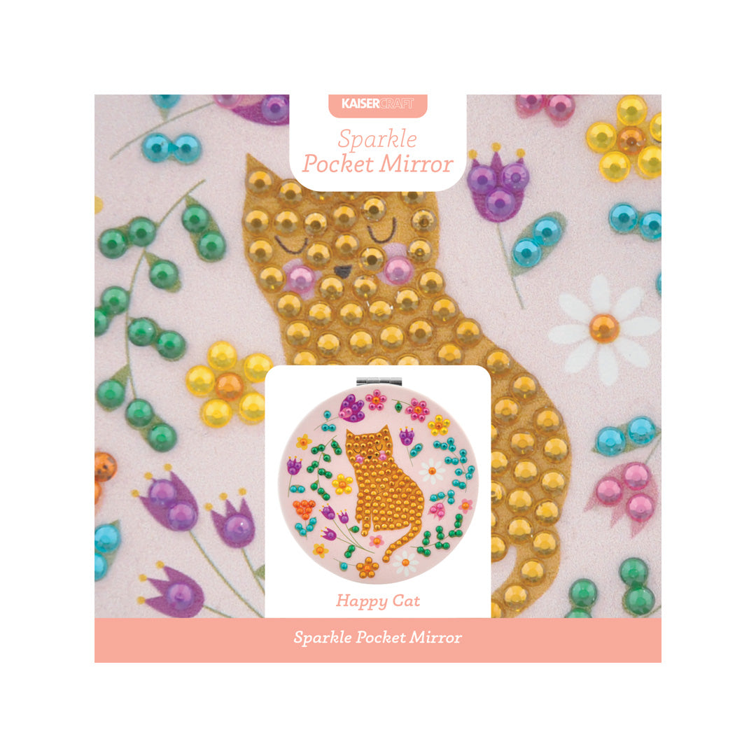 Kaisercraft Sparkle Pocket Mirror - HAPPY CAT ROUND